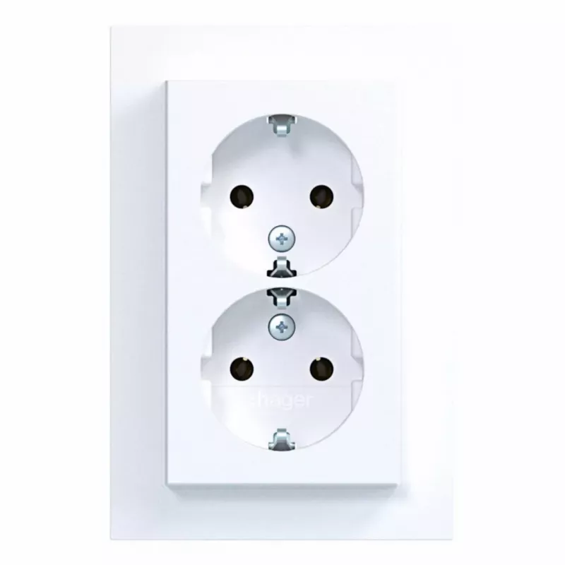 HAGER WAS2175WM Presa doppia con coperchio a ribalta, Berker A.1, bianco polare