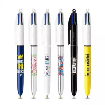 BIC 4 Colours Penna a sfera confezione da 6, corpo blu, 4 colori d'inchiostro (blu, rosso, verde, nero), punta media 1,0 mm 9926071