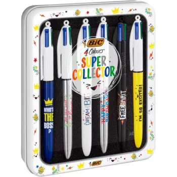 BIC 4 Colours Penna a sfera confezione da 6, corpo blu, 4 colori d'inchiostro (blu, rosso, verde, nero), punta media 1,0 mm 9926071