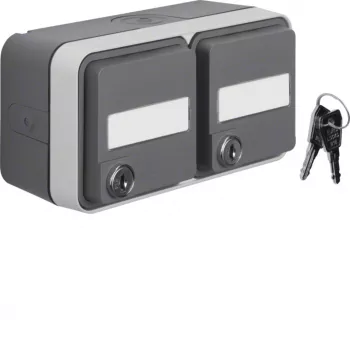 Hager WNC147 presa SCHUKO da parete, 2 moduli, grigio, IP44, coperchio a ribalta