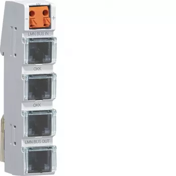 Hager LMN modulo bus con 4 connettori RJ12, alimentazione attiva, montaggio su guida DIN, larghezza 2 moduli ZZ12LMN04A