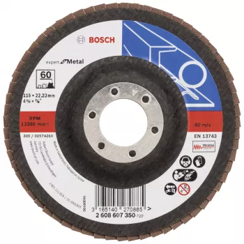 Bosch X551 Standard per metallo disco lamellare, diametro 115 mm, foro 22,33 mm, grana 60, corindone zirconio, conico, 1 pezzo 2608607350