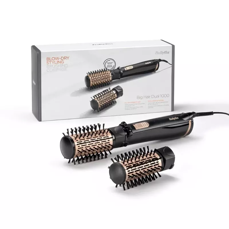 BaByliss Big Hair Dual styler ad aria calda rotante, 1000 W, nero/oro