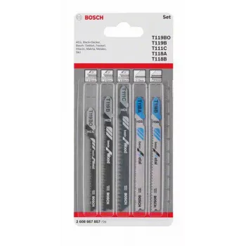 Bosch Accessories 2608667857 set lame per seghetto alternativo legno e metallo Basic, 5 pezzi, gambo a T