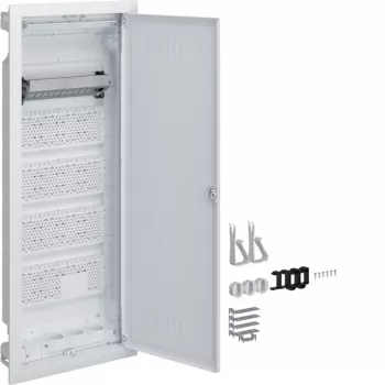HAGER Multimedia Volta armadio di distribuzione da incasso, 5 file, porta in plastica con fessure, bianco VU60WWH