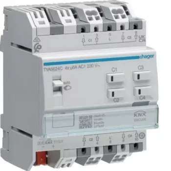 Hager TYAS624C attuatore KNX Secure 4 canali per tapparelle/avvolgibili, 230 V AC, guida DIN