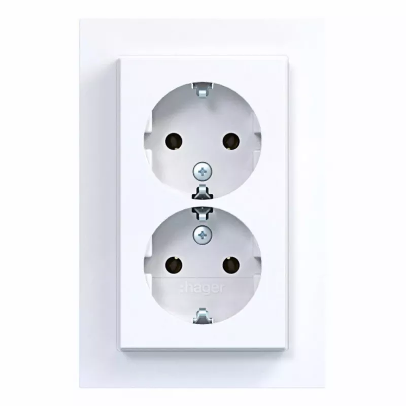 HAGER WAS2175WG presa doppia con placca, Schuko, da incasso, bianco polare
