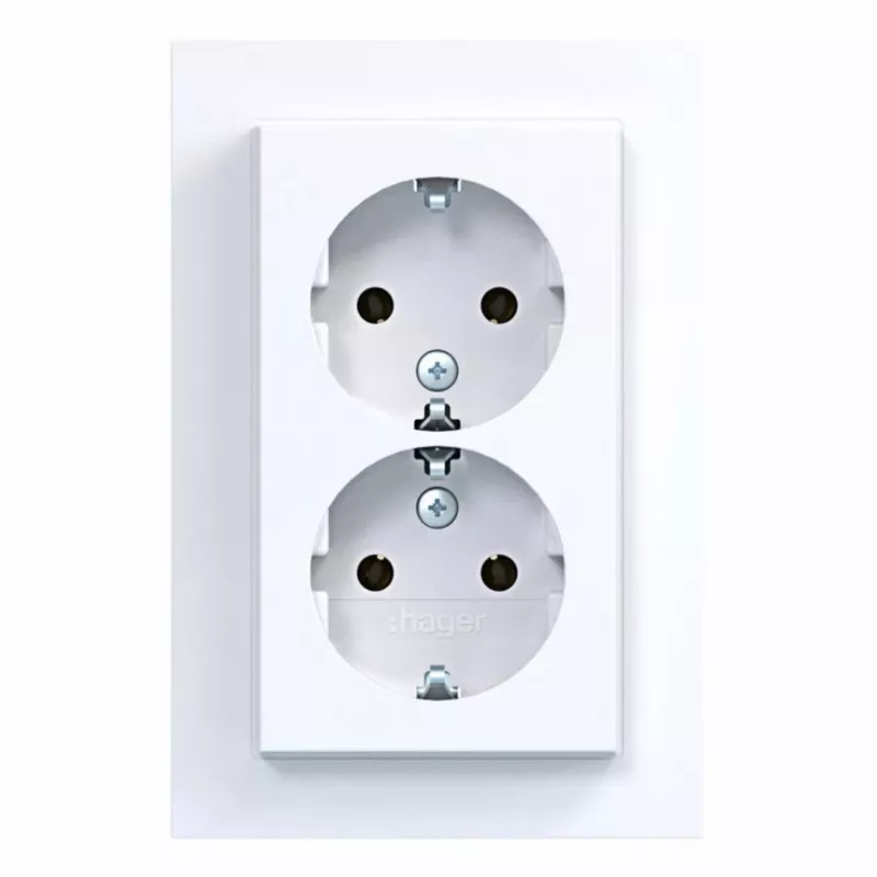 HAGER WAS2175WG presa doppia con placca, Schuko, da incasso, bianco polare