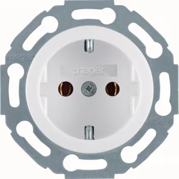 Hager WTS1300WG presa Schuko, bianco polare lucido, 1 posto, da incasso, 16 A, 250 V, con protezione bambini