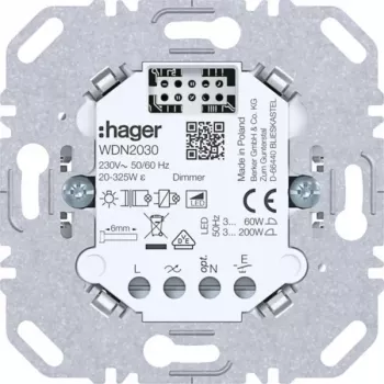 HAGER WDN2030 modulo dimmer universale, 1 posto, da incasso, 230V, 300W/100W LED
