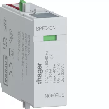 Hager modulo scaricatore di sovratensione N-PE tipo 2 SPD 255V 20kA/40kA 1,5kV SPE040N