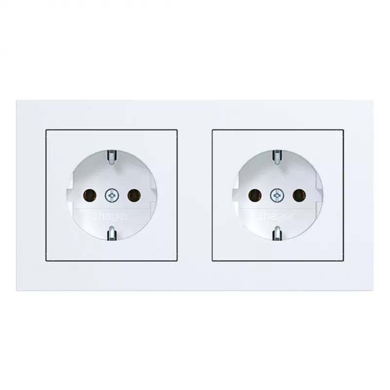 HAGER WAS2123WM presa SCHUKO doppia con cornice A.1, bianco polare