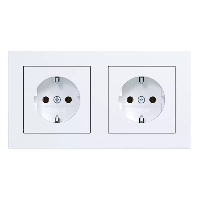 HAGER WAS2123WM presa SCHUKO doppia con cornice A.1, bianco polare