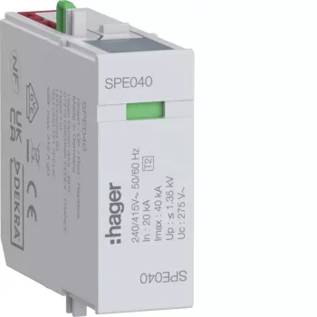 Hager SPE040 modulo di protezione da sovratensione L-N Uc 275V In 20kA Imax 40kA Up 1,35kV