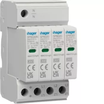 Hager SPB420 scaricatore di sovratensione Tipo 2 3P+N 275V AC 40kA guida DIN