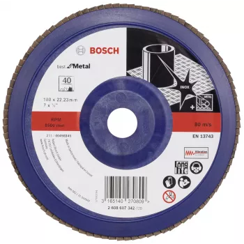 Bosch X571 Best for Metal disco lamellare, diametro 180 mm, foro 22,23 mm, corindone zirconio, grana 40, 1 pezzo 2608607342