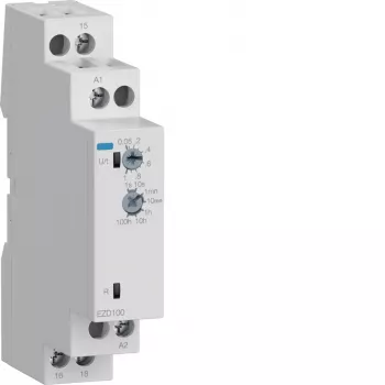 Hager EZD100 relè multifunzione temporizzato 24-240V AC/DC, 10 funzioni, 1 contatto CO, guida DIN