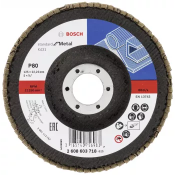 Bosch X431 disco lamellare standard per metallo, diritto, 125 mm, grana 80, supporto in fibra di vetro 2608603718