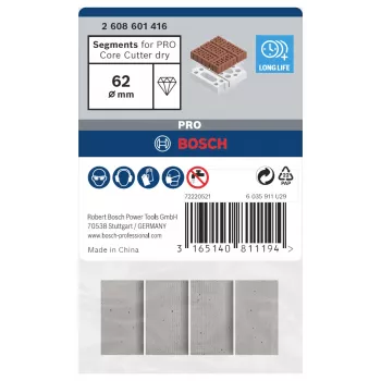 Bosch 2608601416 segmenti diamantati per corone a secco, confezione da 4