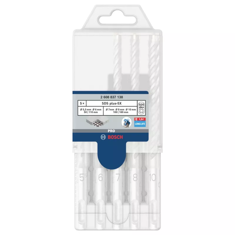 Bosch SDS plus-3 set punte per martello 5 pezzi (5-10 mm) 2608837138