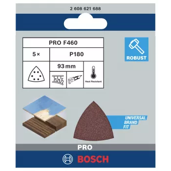 Bosch 2608621688 carta abrasiva delta grana 180, 93 mm, 5 pezzi