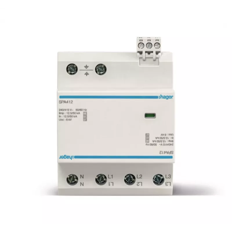 HAGER SPA412 scaricatore combinato di sovratensione tipo 1+2+3, 12,5kA, TNS/TT, 4 poli, 230/400V