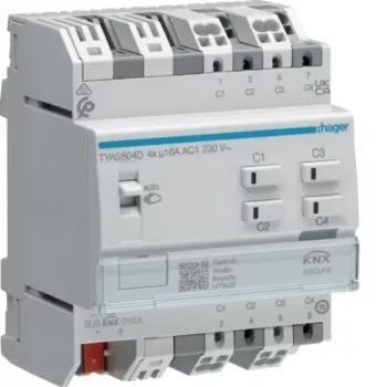 Hager TYAS604D Attuatore KNX Secure per commutazione/tapparelle 4/2 canali 16A C-Load