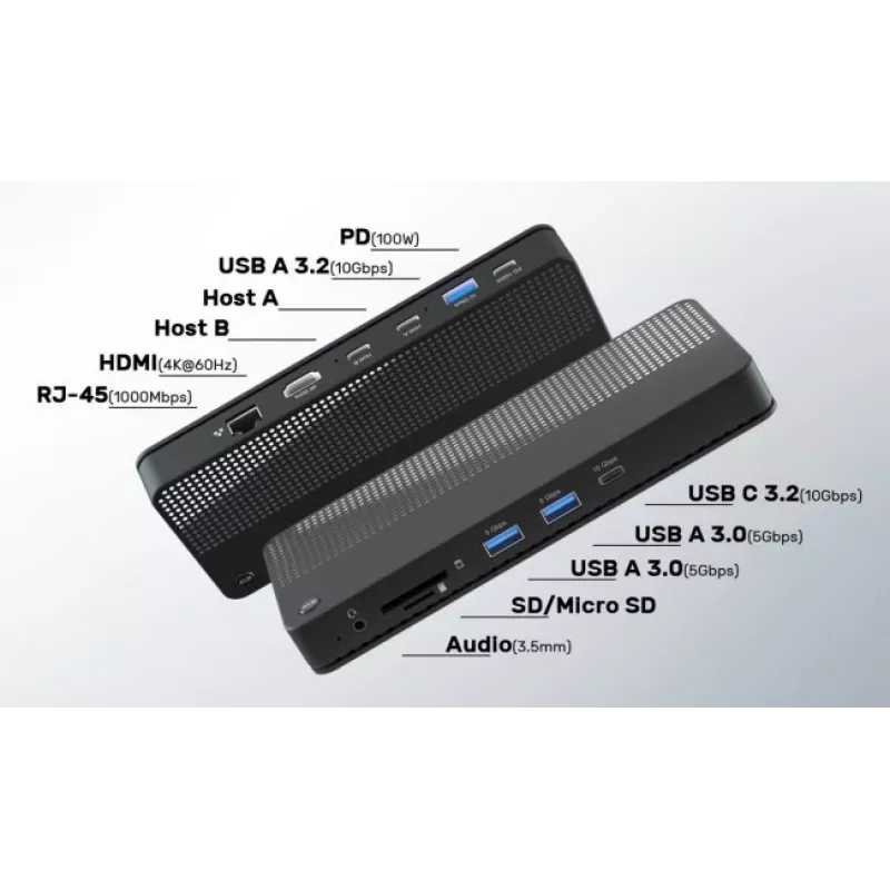 EXERTIS CONNECT KVM-Switch con docking station, HDMI 4K Ultra HD, LAN, hub USB 4 porte, audio, lettore di schede (061110)