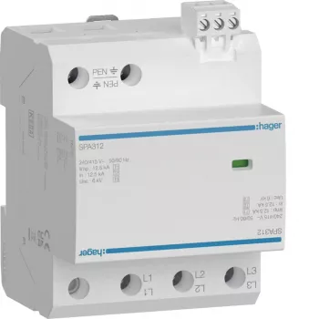 Hager SPA312 Scaricatore di sovratensione Tipo 1+2+3, 3 poli, 12,5 kA, TN-C, guida DIN