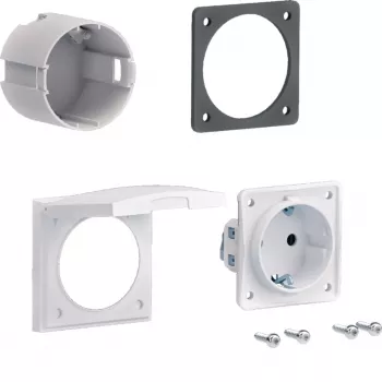 HAGER ZY02SD Kit di montaggio presa Schuko per montaggio a flangia, 1 modulo, 250 V, 16 A, bianco