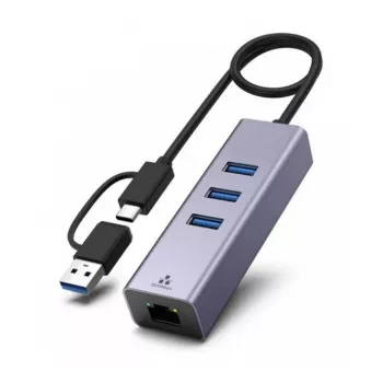 Exertis Connect Adattatore di rete Gigabit Ethernet USB 3.1 con hub USB e convertitore Type-C (310763)