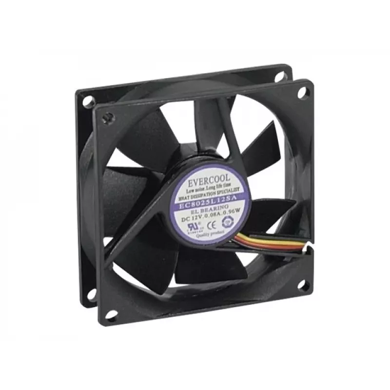 Exertis Connect Evercool Ventola per case 80 mm – cuscinetto a strisciamento, 2000 giri/min, 26,5 CFM, nero 910184