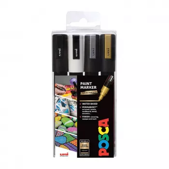 Uni-Ball Faber-Castell POSCA PC-5M set pennarelli acrilici metallici, 4 colori, punta tonda media 1,8-2,5 mm 182544