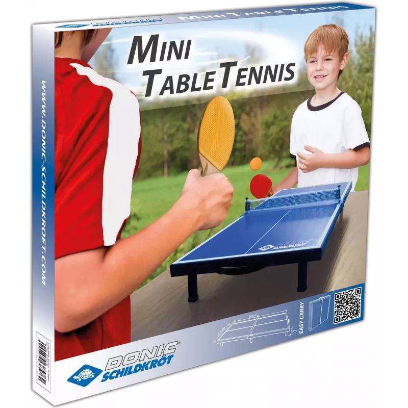 DONIC SCHILDKRÖT set mini tavolo da ping pong, blu, pieghevole, 68 x 33 x 9 cm, con 2 racchette, rete, 2 palline 838576