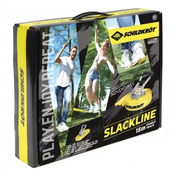 SCHILDKRÖT set slackline 15 m giallo, 50 mm di larghezza con tensionamento a cricchetto – kit di allenamento per l'equilibrio 970701
