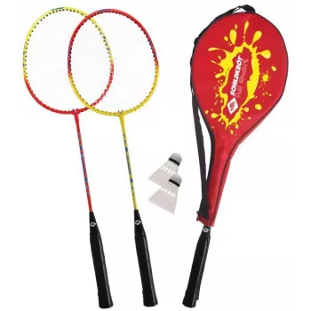 SCHILDKROT set badminton per 2 giocatori, rosso/giallo, racchette in acciaio temprato, qualità amatoriale, 970902