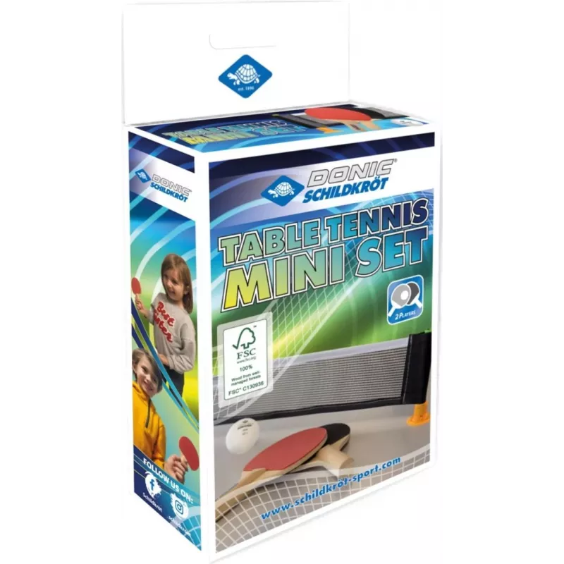 DONIC SCHILDKRÖT set mini ping pong – 2 racchette FSC (140 x 90 mm), pallina, rete 788460