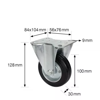 Wagner design yourself rotella fissa RO 8104, ruota 100 mm, supporto argento, ruota in PP nera, portata 100 kg 4810401