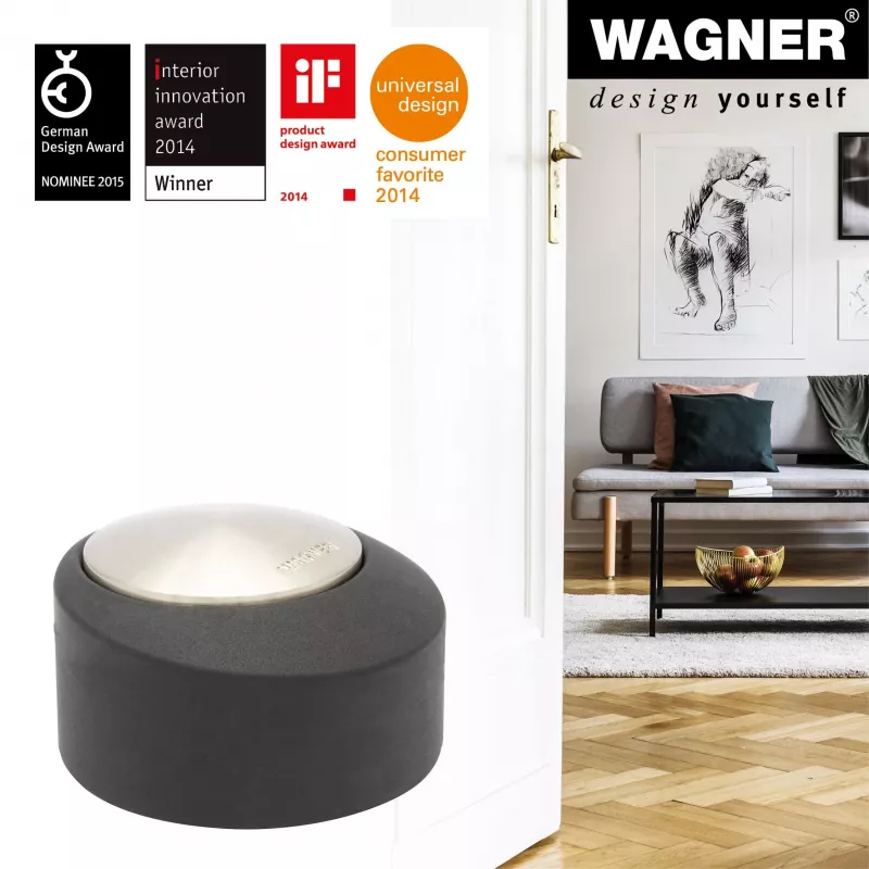 Wagner Design Yourself EH 5181 Fermaporta da pavimento, pressofusione di zinco con tampone in gomma, nichel opaco, 50 mm 15518111