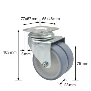 Wagner design yourself ECO RO 1577 Rotella doppia orientabile grigio, ruota 50 mm, portata 50 kg, fissaggio a piastra 3157701
