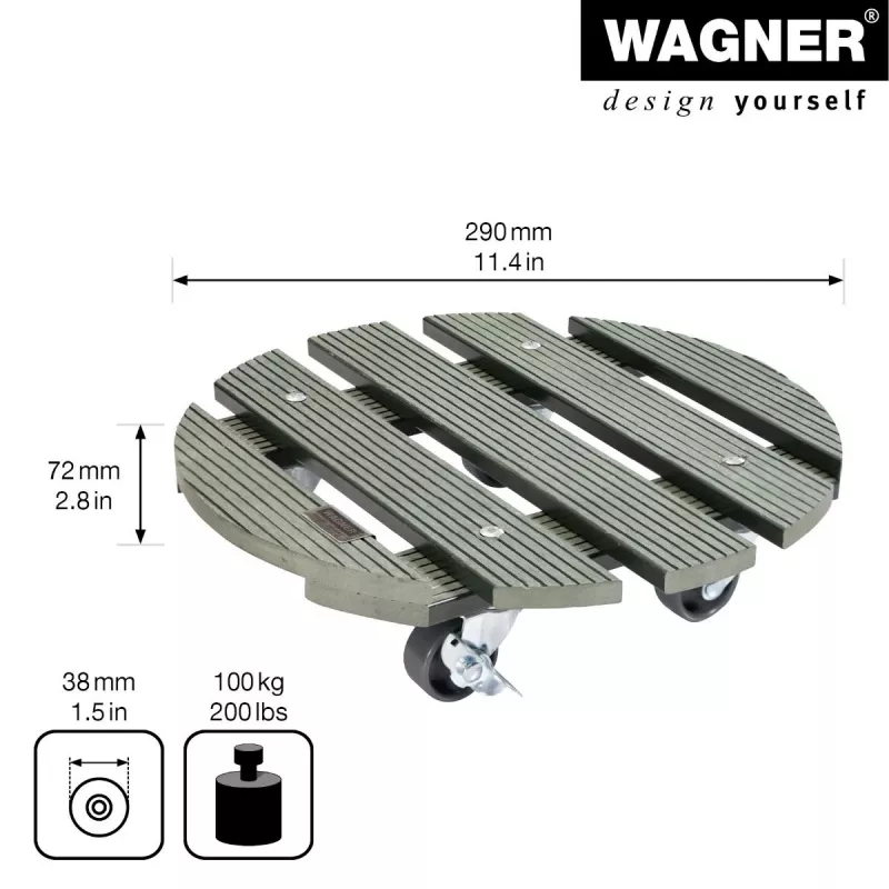 WAGNER design yourself Carrello portapiante GH0528 plastica, Ø 29 cm verde scuro rotondo, 1 pz. 20052801