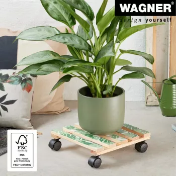 WAGNER design yourself carrello portapiante GH0645 design quadrato in legno 29 x 8 cm, betulla naturale compensato, 4 rotelle pivotanti, portata 100 kg 20064501