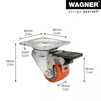 Wagner design yourself rotella pivotante per carichi pesanti RO 7935 rossa 75 mm 100 kg 4793501