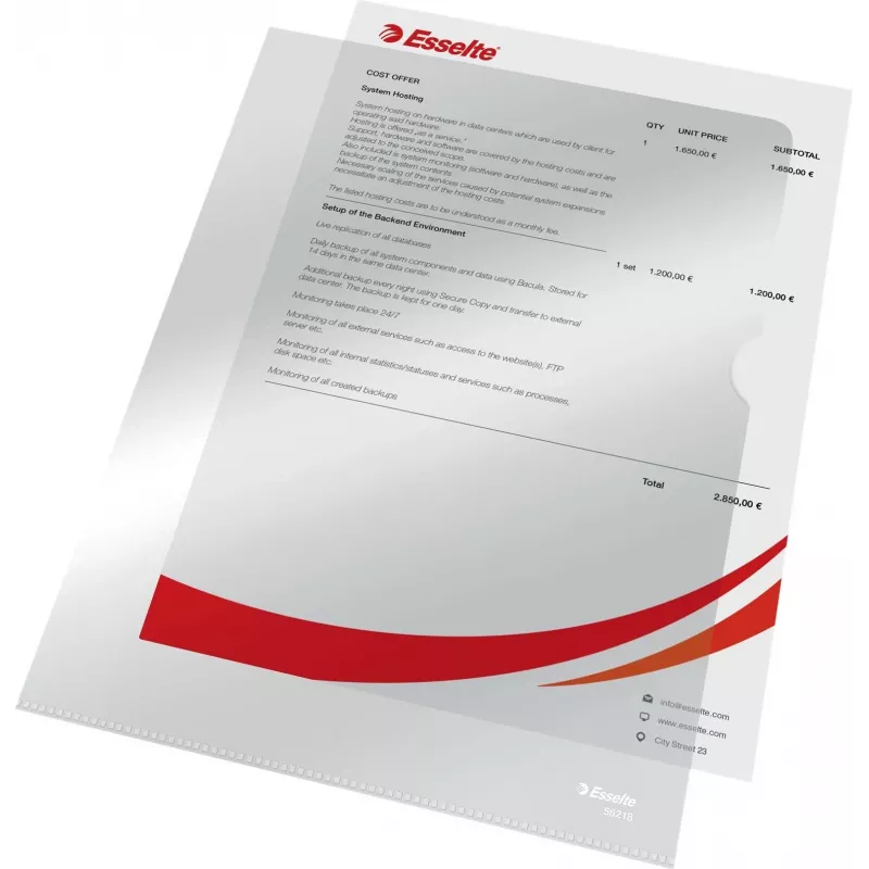 LEITZ Esselte Standard Plus buste perforate A4, confezione da 100, trasparente, polipropilene 56218