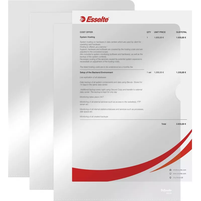 LEITZ Esselte Standard Plus buste perforate A4, confezione da 100, trasparente, polipropilene 56218