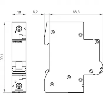 Siemens 5SL61026 SENTRON 5SL interruttore automatico magnetotermico, 1 polo, 2 A, curva C, potere di interruzione 6 kA, 230/400 V AC, montaggio su guida DIN, larghezza 1 modulo