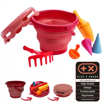 SCHILDKRÖT set giocattolo per sabbia 7 in 1 con secchiello pieghevole, rosso 970245