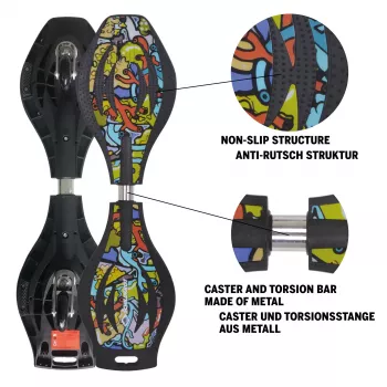 SCHILDKROT Waveboard Good Vibes Graffiti deck grande in plastica con superficie antiscivolo 510801
