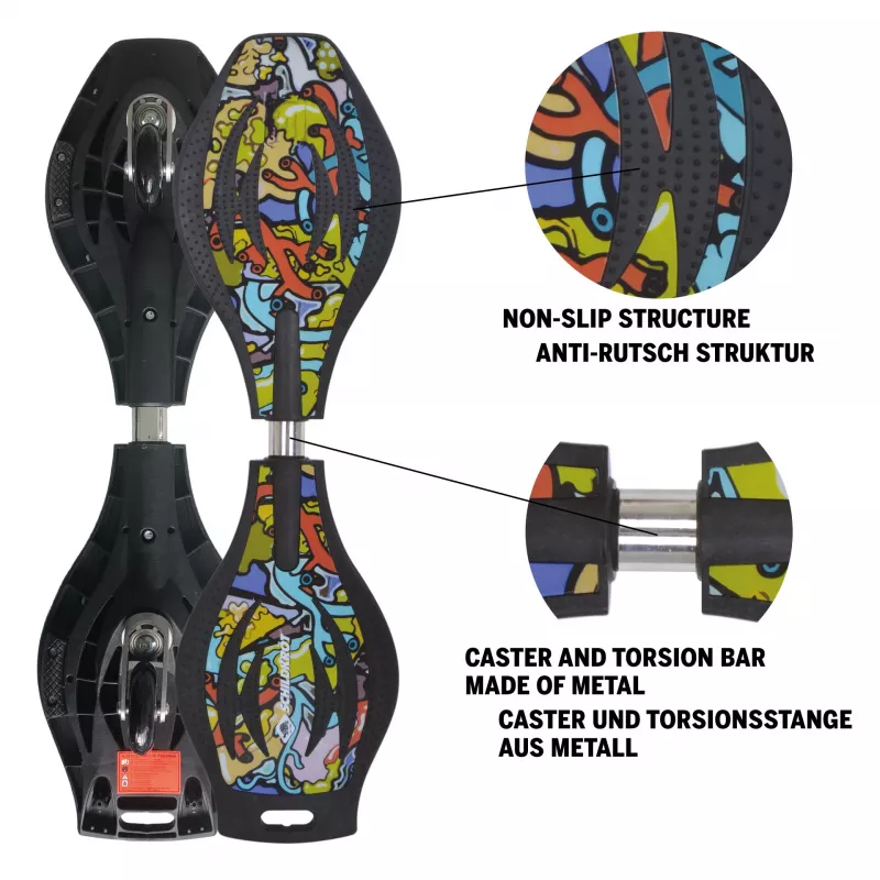 SCHILDKROT Waveboard Good Vibes Graffiti deck grande in plastica con superficie antiscivolo 510801