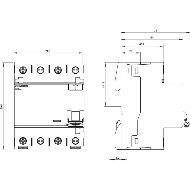 SIEMENS 5SV36468 interruttore differenziale, tipo A, 63 A, 300 mA, 4 poli, 400 V, selettivo